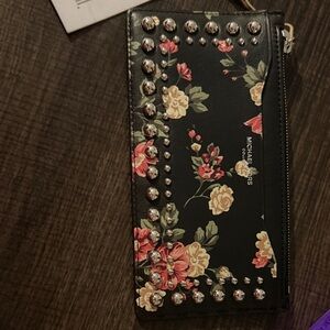 Michael Kors Black Floral Wallet with Silver Studs